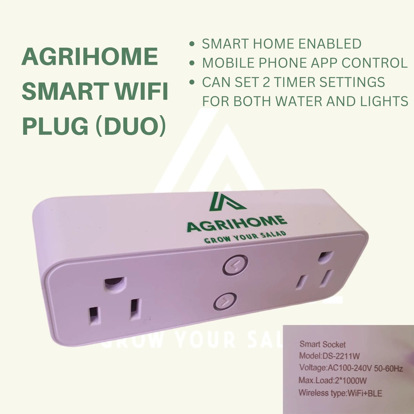 Agrihome Smart WIFI Duo Plug (For farmTower) AgrihomeSG