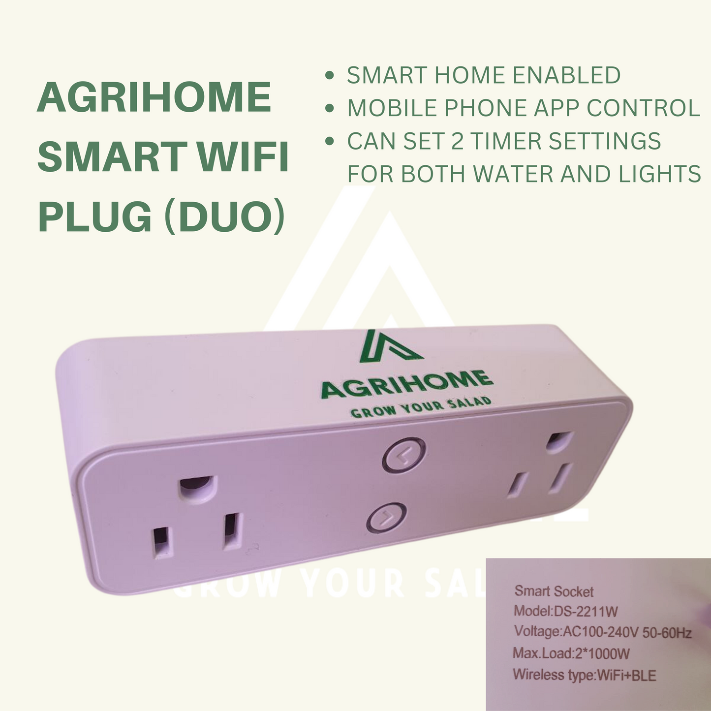 Agrihome Smart WIFI Duo Plug (For farmTower)